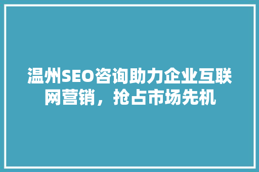 温州SEO咨询助力企业互联网营销，抢占市场先机