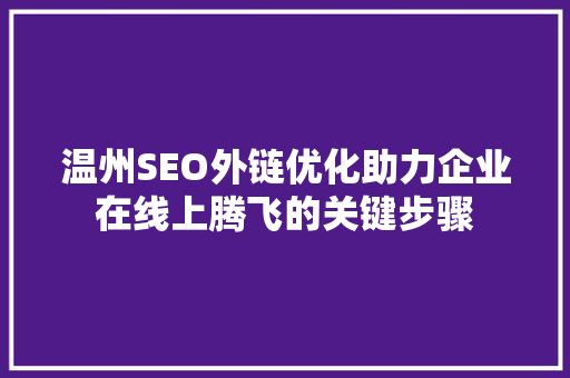 温州SEO外链优化助力企业在线上腾飞的关键步骤