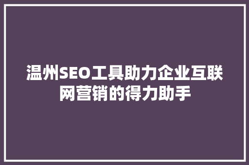 温州SEO工具助力企业互联网营销的得力助手