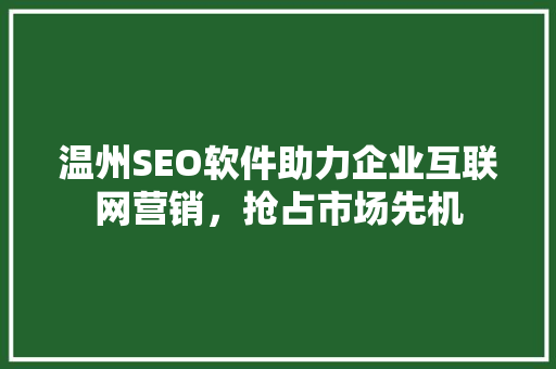 温州SEO软件助力企业互联网营销，抢占市场先机