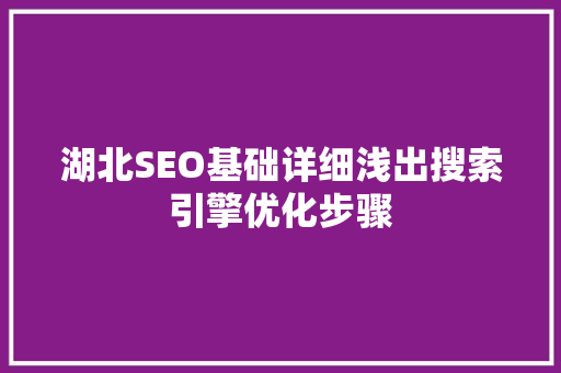 湖北SEO基础详细浅出搜索引擎优化步骤