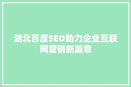 湖北百度SEO助力企业互联网营销新篇章