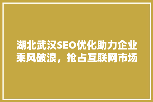 湖北武汉SEO优化助力企业乘风破浪，抢占互联网市场制高点