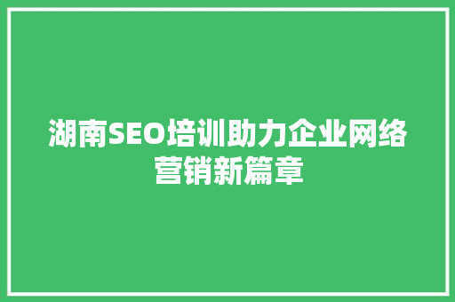 湖南SEO培训助力企业网络营销新篇章