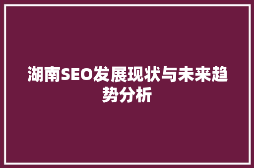 湖南SEO发展现状与未来趋势分析