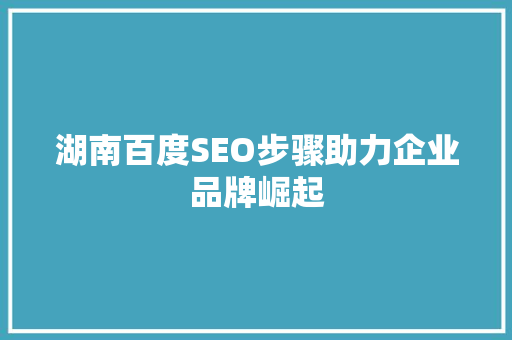 湖南百度SEO步骤助力企业品牌崛起