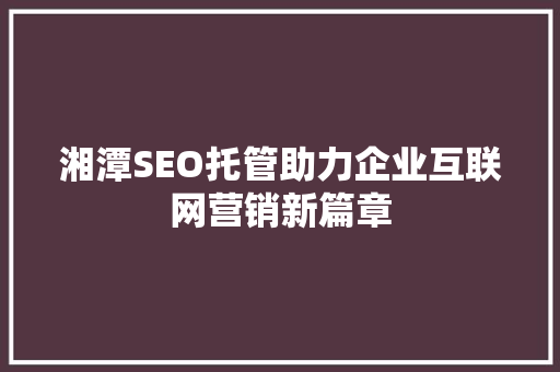 湘潭SEO托管助力企业互联网营销新篇章