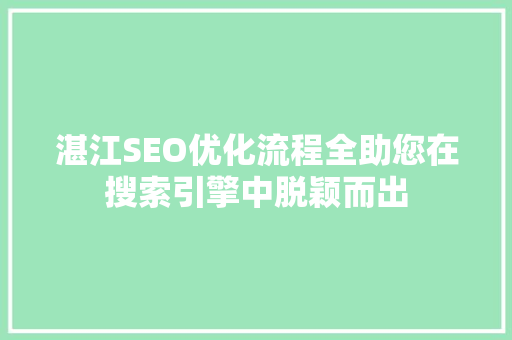 湛江SEO优化流程全助您在搜索引擎中脱颖而出