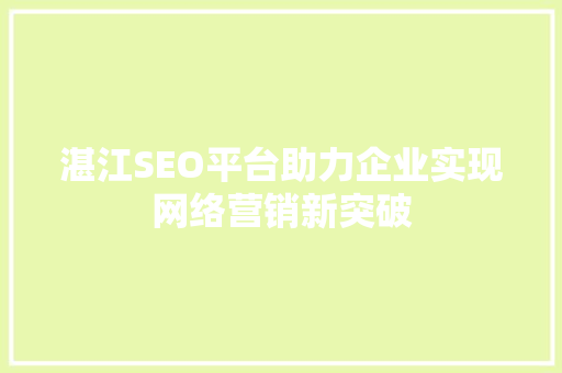 湛江SEO平台助力企业实现网络营销新突破