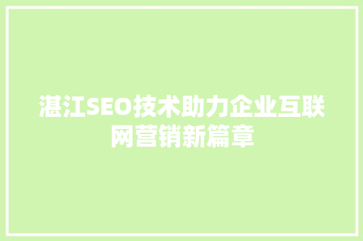 湛江SEO技术助力企业互联网营销新篇章