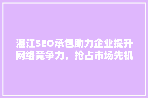湛江SEO承包助力企业提升网络竞争力，抢占市场先机