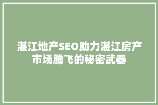 湛江地产SEO助力湛江房产市场腾飞的秘密武器
