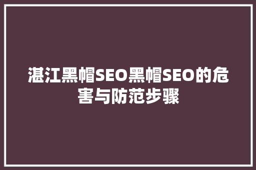 湛江黑帽SEO黑帽SEO的危害与防范步骤