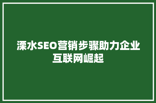 溧水SEO营销步骤助力企业互联网崛起