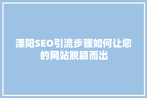 溧阳SEO引流步骤如何让您的网站脱颖而出