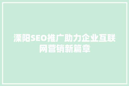 溧阳SEO推广助力企业互联网营销新篇章