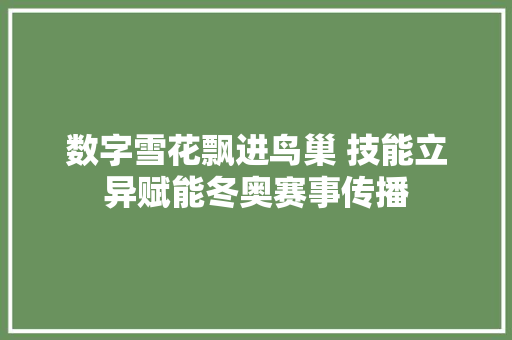 数字雪花飘进鸟巢 技能立异赋能冬奥赛事传播