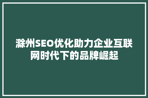 滁州SEO优化助力企业互联网时代下的品牌崛起