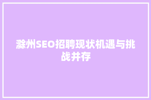 滁州SEO招聘现状机遇与挑战并存