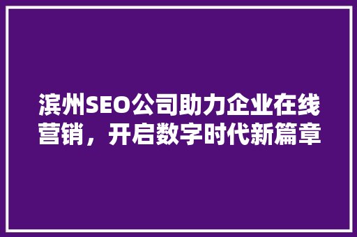滨州SEO公司助力企业在线营销，开启数字时代新篇章