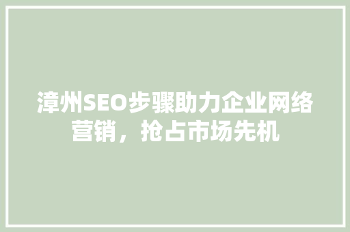 漳州SEO步骤助力企业网络营销，抢占市场先机