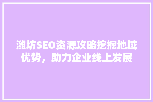 潍坊SEO资源攻略挖掘地域优势，助力企业线上发展