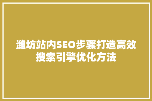 潍坊站内SEO步骤打造高效搜索引擎优化方法