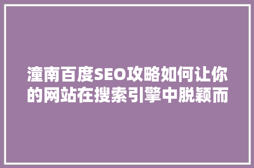 潼南百度SEO攻略如何让你的网站在搜索引擎中脱颖而出