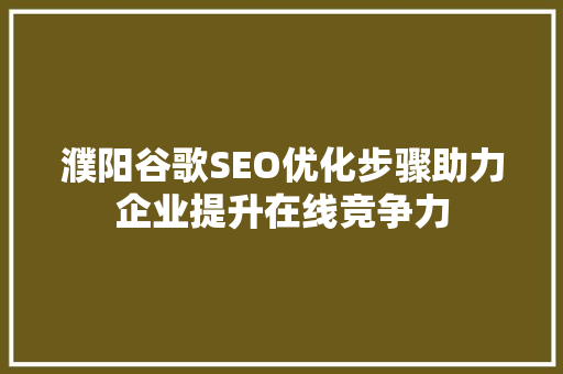 濮阳谷歌SEO优化步骤助力企业提升在线竞争力
