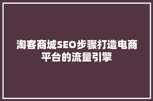 淘客商城SEO步骤打造电商平台的流量引擎