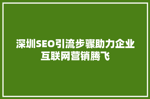 深圳SEO引流步骤助力企业互联网营销腾飞