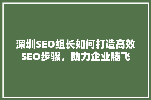 深圳SEO组长如何打造高效SEO步骤，助力企业腾飞