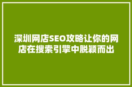 深圳网店SEO攻略让你的网店在搜索引擎中脱颖而出