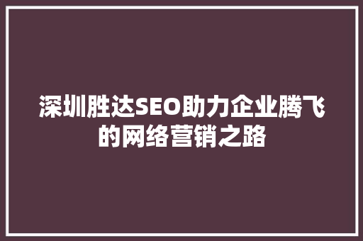 深圳胜达SEO助力企业腾飞的网络营销之路