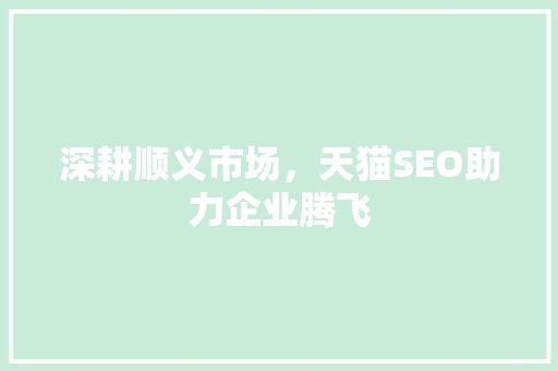 深耕顺义市场，天猫SEO助力企业腾飞