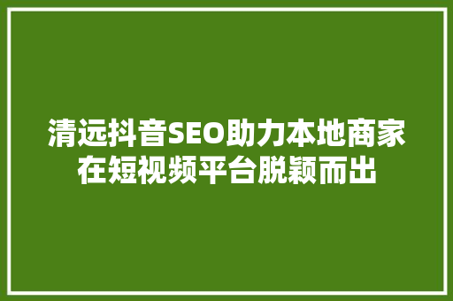 清远抖音SEO助力本地商家在短视频平台脱颖而出