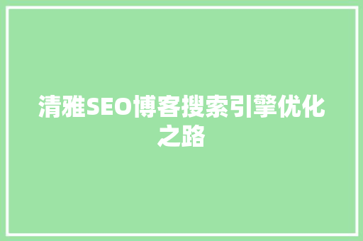 清雅SEO博客搜索引擎优化之路
