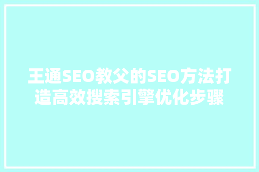 王通SEO教父的SEO方法打造高效搜索引擎优化步骤