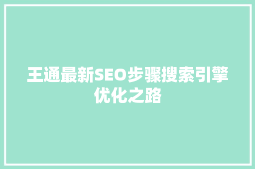 王通最新SEO步骤搜索引擎优化之路