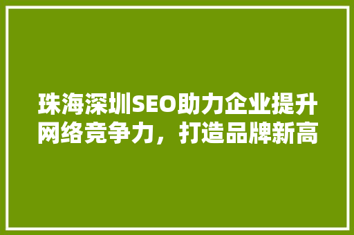 珠海深圳SEO助力企业提升网络竞争力，打造品牌新高度