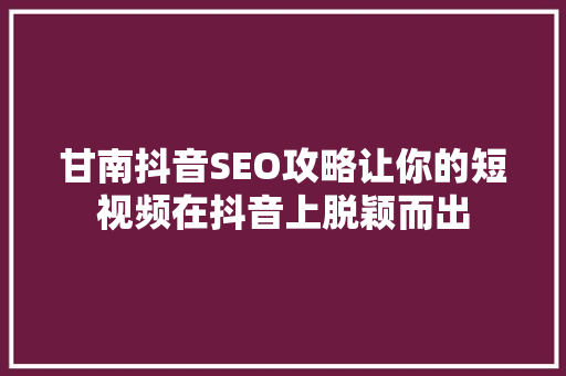 甘南抖音SEO攻略让你的短视频在抖音上脱颖而出