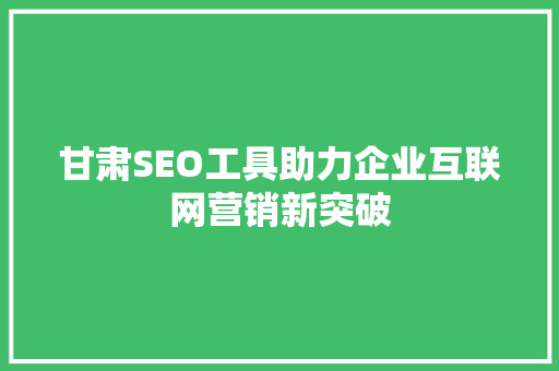 甘肃SEO工具助力企业互联网营销新突破
