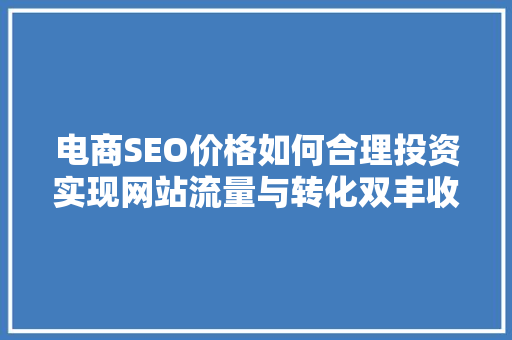电商SEO价格如何合理投资实现网站流量与转化双丰收