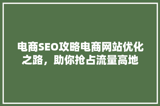 电商SEO攻略电商网站优化之路，助你抢占流量高地