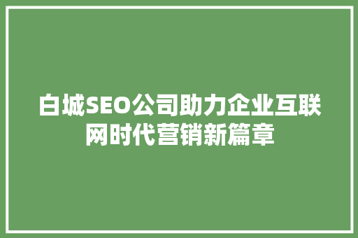 白城SEO公司助力企业互联网时代营销新篇章