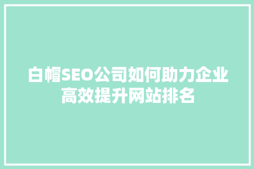 白帽SEO公司如何助力企业高效提升网站排名