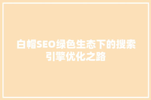 白帽SEO绿色生态下的搜索引擎优化之路