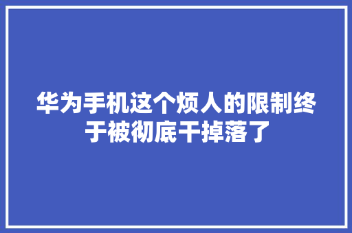 华为手机这个烦人的限制终于被彻底干掉落了