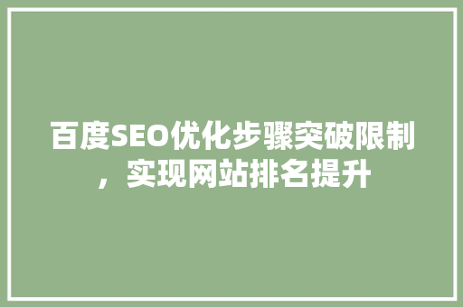 百度SEO优化步骤突破限制，实现网站排名提升
