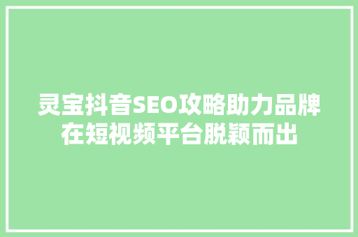 灵宝抖音SEO攻略助力品牌在短视频平台脱颖而出